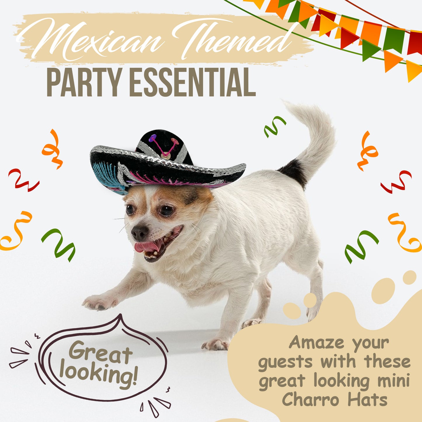 Small Mariachi Sombrero 6 in. 1pcs (Black)