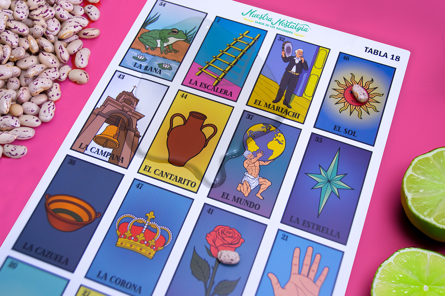 Nuestra Nostalgia Loteria | Traditional Loteria Mexicana Game | 20 Water Resistant Boards and Card Deck