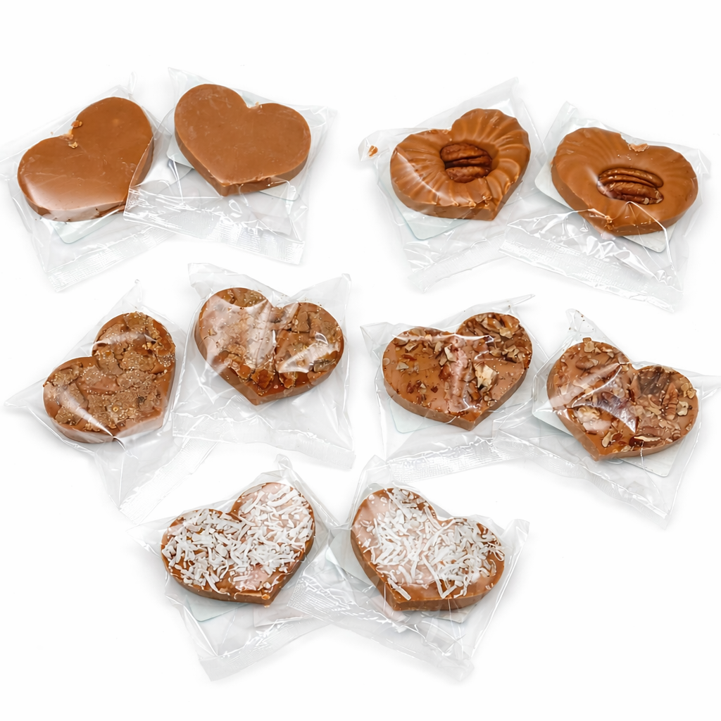 Jamoncillos de corazón de dulce de leche, envueltos individualmente