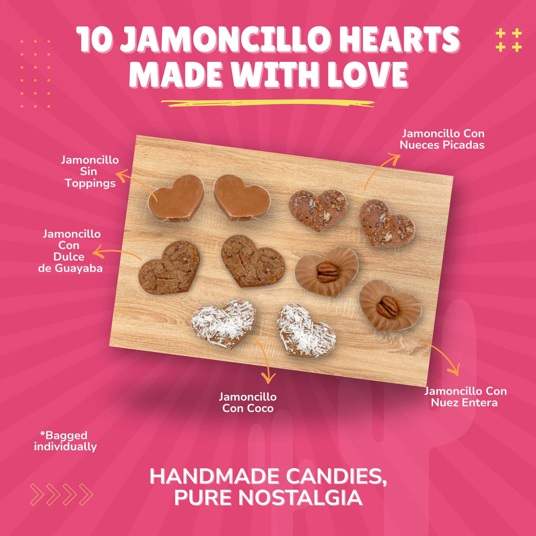 Corazones de jamoncillo hechos a mano por Nuestra Nostalgia